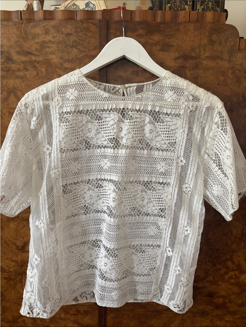 Valentino White Crochet Lace Short Sleeve Top